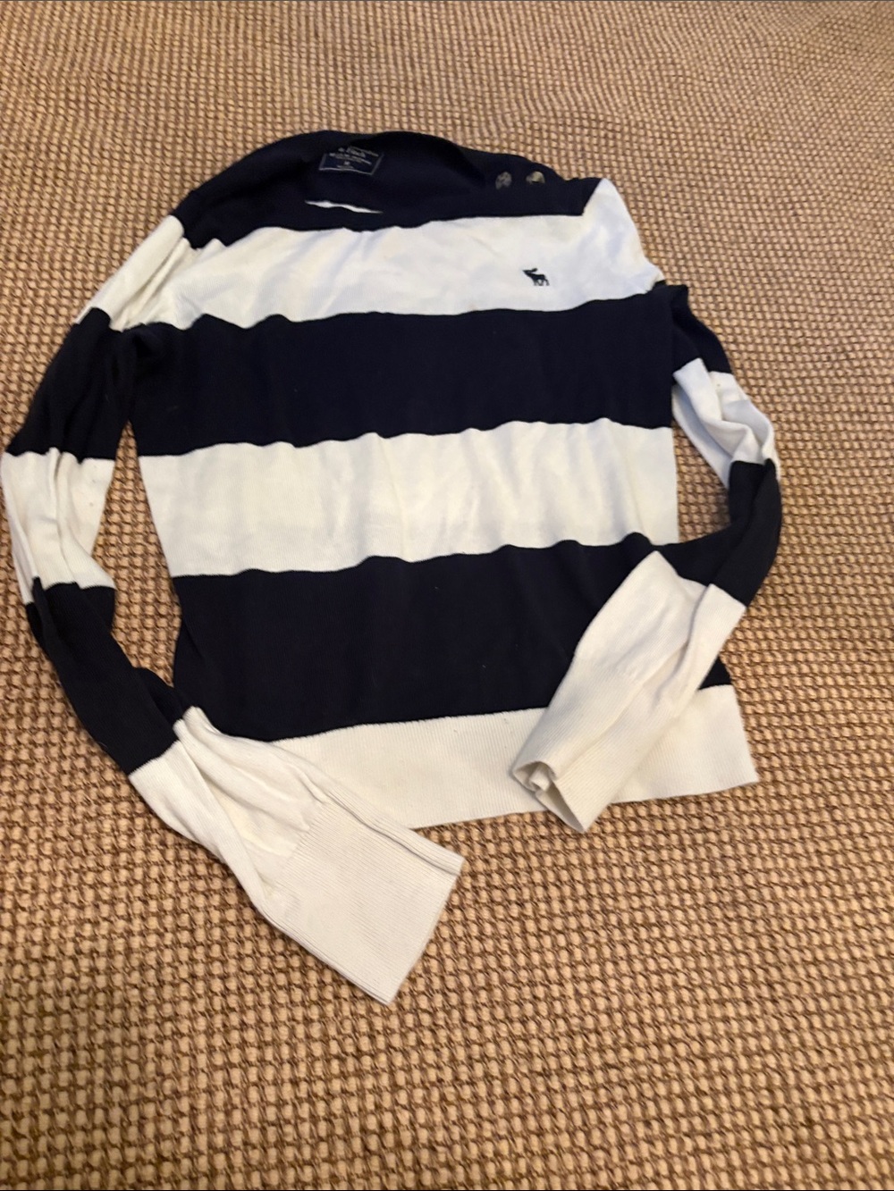 Abercrombie & Fitch Navy and White Bold-Stripe Crew Sweater
